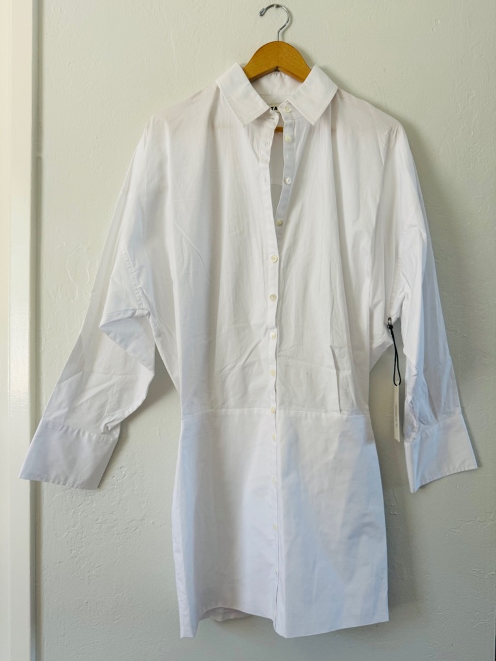 NEW NWT Staud ‘Cynthia’ Stretch-Cotton Mini-Shirtdress White S Button Down Dress - Picture 3 of 7